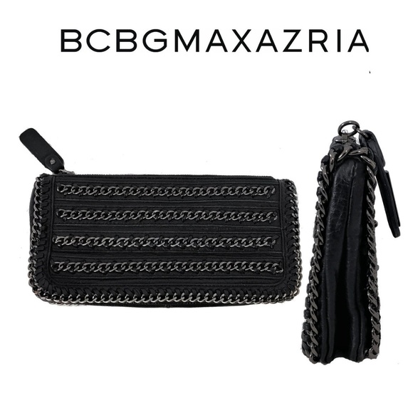 BCBGMaxAzria Handbags - BCBG Max Azria Black Leather Chain Links Clutch